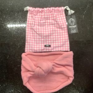 Tie Knot Knit Pink Knot Headband in Pink Gingham Drawstring Bag